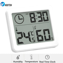 ELMAS Modern Digital Desk Clock with Temp & Humidity Display