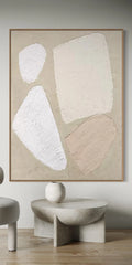 ELMAS Large Abstract Beige and White Wall Art Decor