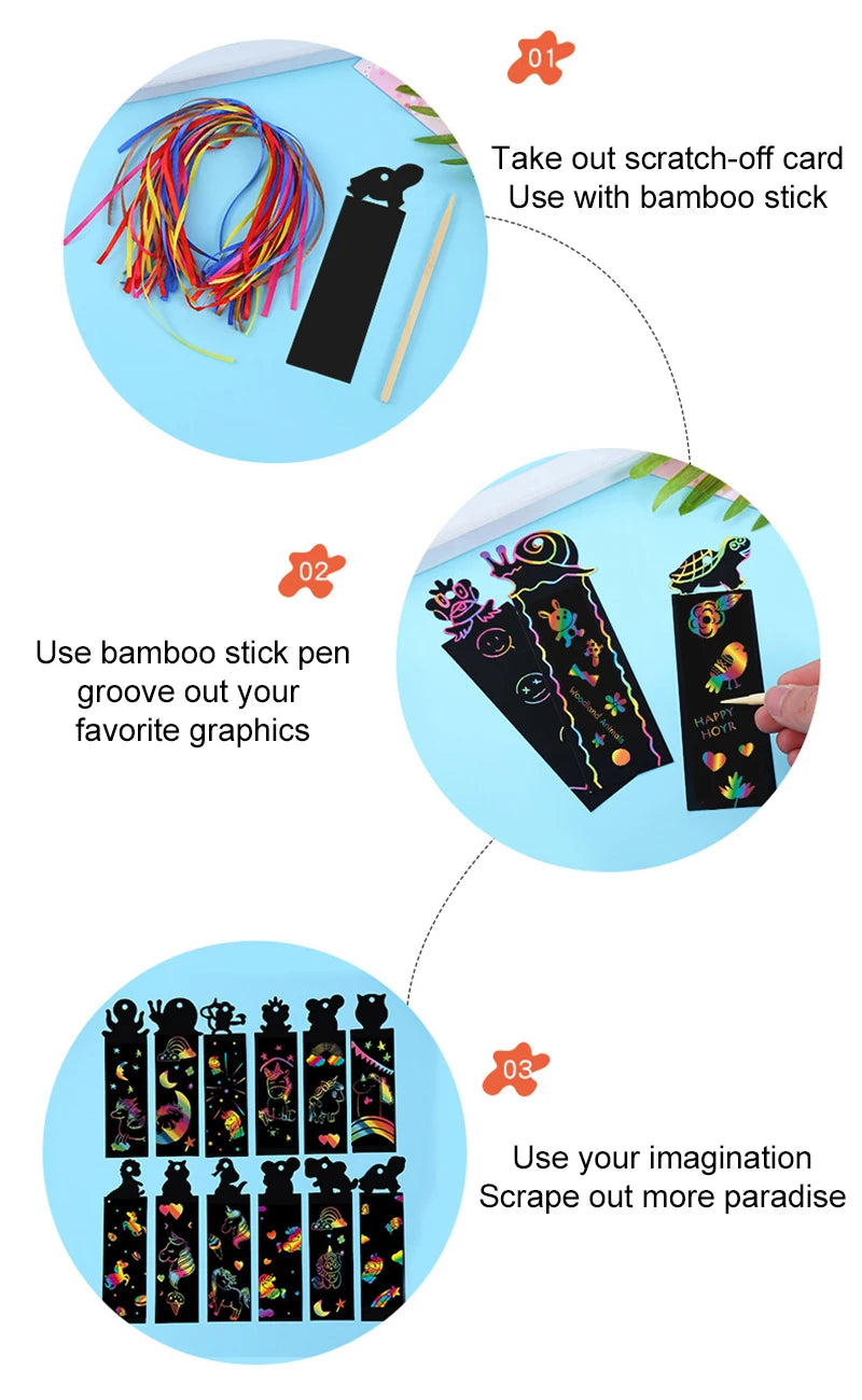 ELMAS: 12pcs Magic Scratching Bookmarks for Kids Fun - Al Masam Stationery LLC