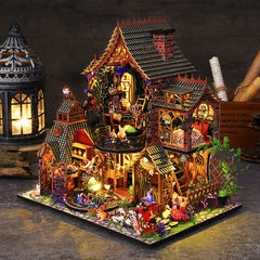 ELMAS Enchanting Mini Wooden Dollhouse Kit with Lights