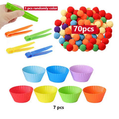 ELMAS Rainbow Counting Pompoms Sorting Cup Toys