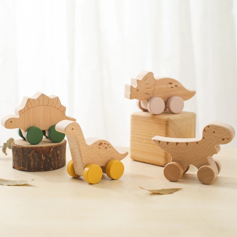ELMAS: Baby Beech Wooden Block Dinosaur Trolley Toy - Al Masam Stationery LLC