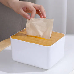 ELMAS Modern Tissue Box with Wooden Lid for Home & Car