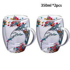 ELMAS Stylish Double Wall Glass Cups - Heat Resistant Set