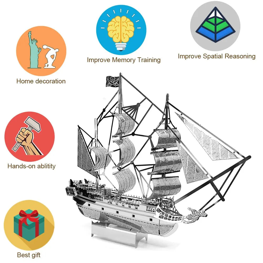 ELMAS Black Pearl Pirate Ship 3D Metal Puzzle Kits - Al Masam Stationery LLC