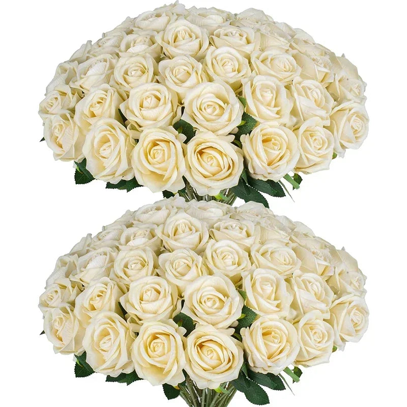 ELMAS 50 Pcs Velvet Rose Artificial Flowers for Decor - Al Masam Stationery LLC
