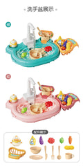 Children Puzzle Pretend Play Toys Dishwashing Basin Toys Gift Kitchen Interactive Toys 2-in-1 Slide Fishing Montessori Toys