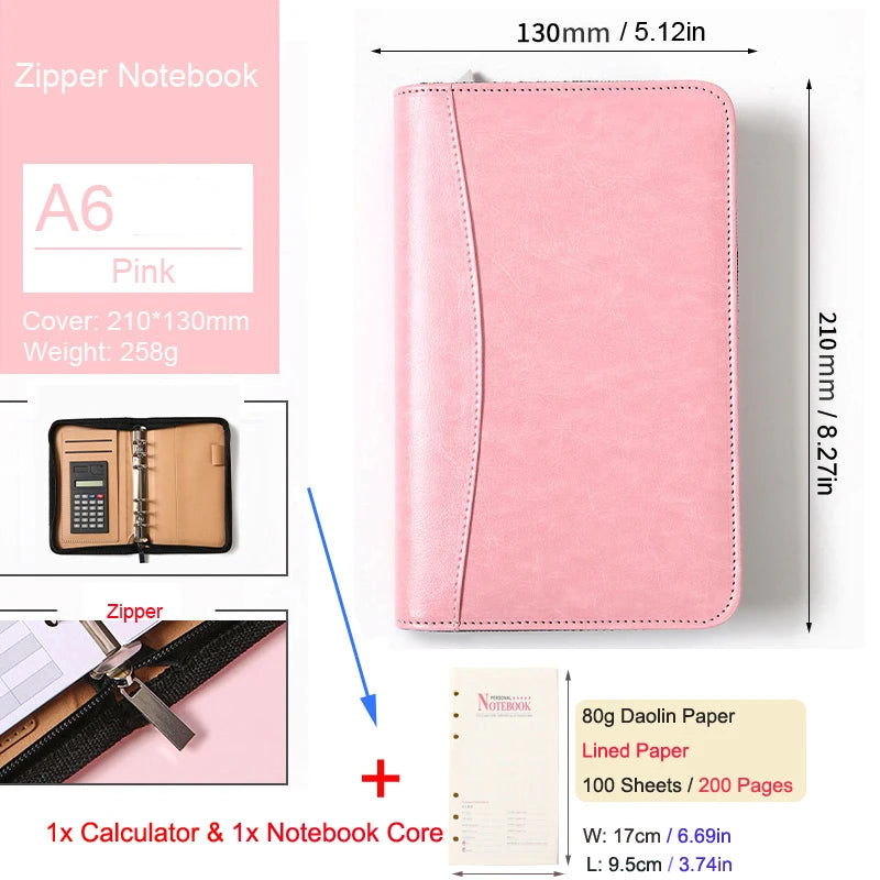 ELMAS Stylish A6 Leather Binder Planner with Calculator - Al Masam Stationery LLC