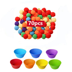 ELMAS Rainbow Counting Pompoms Sorting Cup Toys