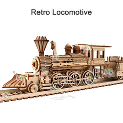 ELMAS Retro Steam Train 3D Wooden Puzzle with Track