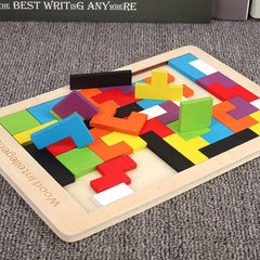 ELMAS Colorful 3D Wooden Blocks Puzzle Tangram Toy