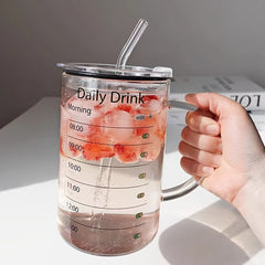 ELMAS 1L Borosilicate Glass Cup with Lid & Straw