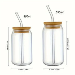 ELMAS Stylish Glass Cups with Bamboo Lids & Straw