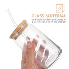 ELMAS Stylish Glass Cups with Bamboo Lids & Straw