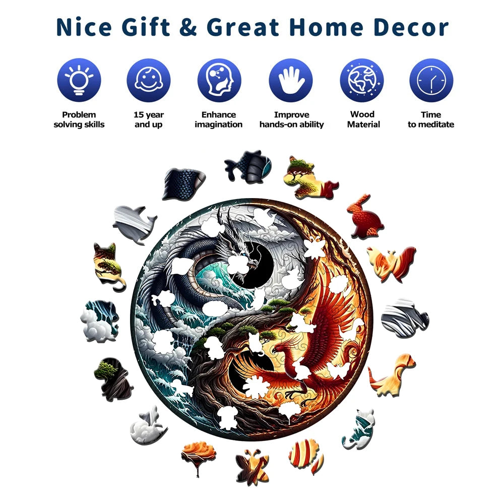 ELMAS Dragon and Phoenix Theme Wooden Puzzle Gift - Al Masam Stationery LLC