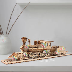 ELMAS Retro Steam Train 3D Wooden Puzzle with Track