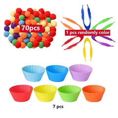 ELMAS Rainbow Counting Pompoms Sorting Cup Toys