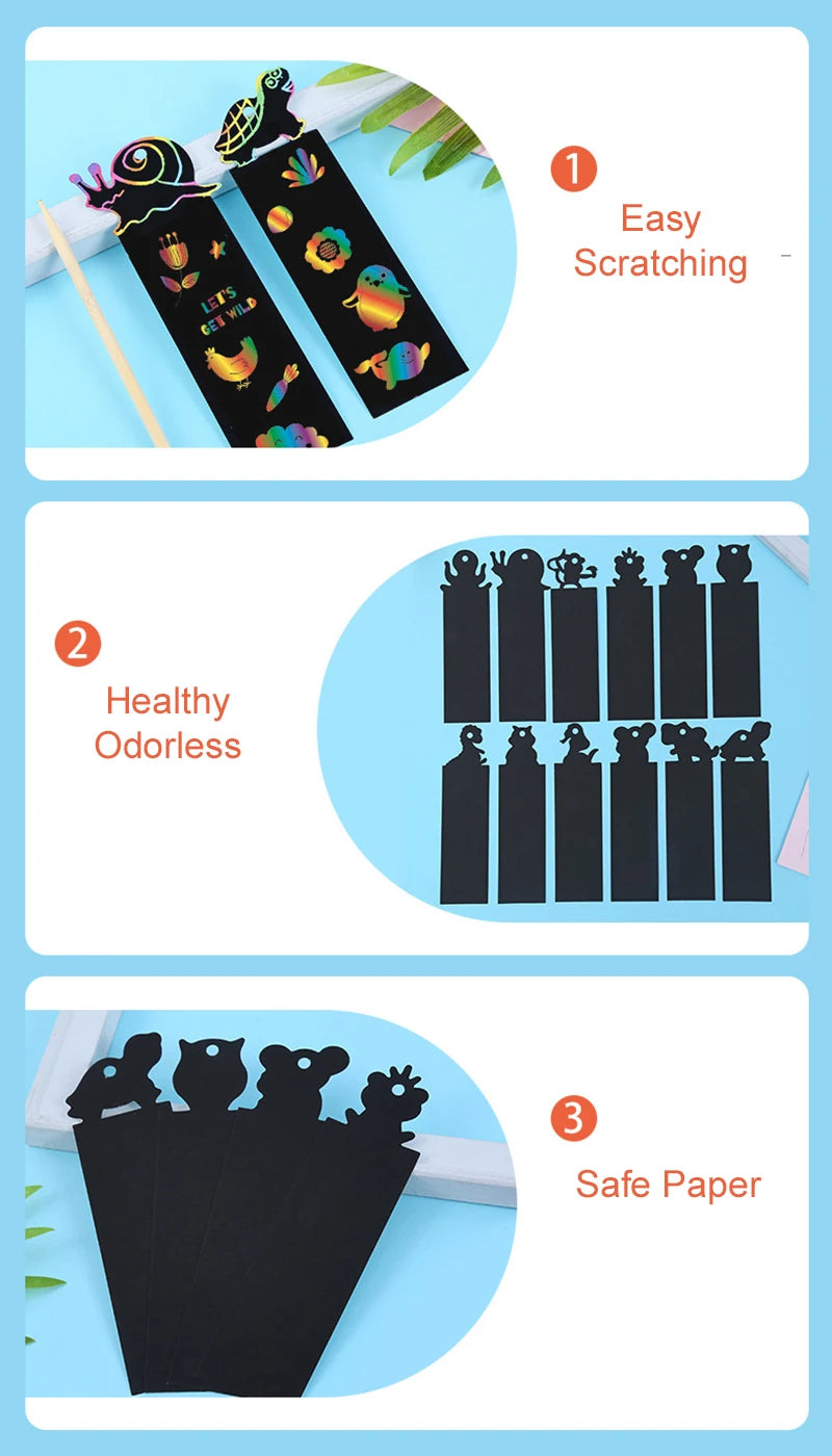 ELMAS: 12pcs Magic Scratching Bookmarks for Kids Fun - Al Masam Stationery LLC