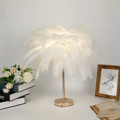 ELMAS Elegant Touch-Control Feather Table Lamp for Bedroom