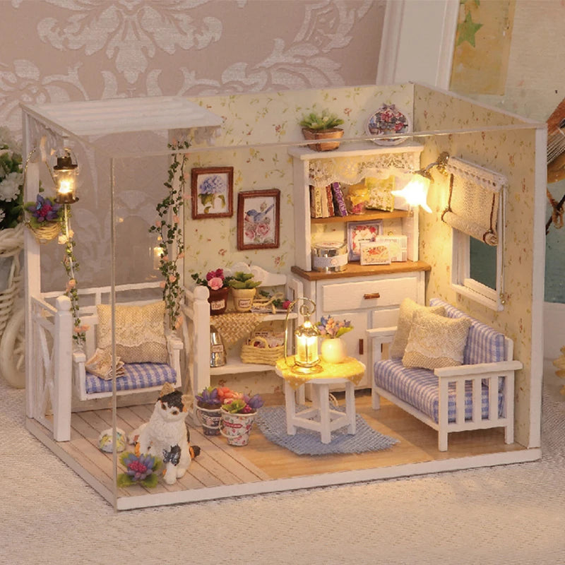 ELMAS Creative Kitten Mini Wooden Dollhouse Building Kit - Al Masam Stationery LLC