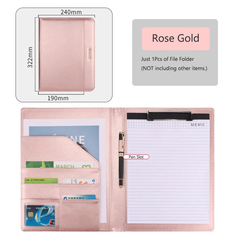 ELMAS Elegant Rose Gold Leather Padfolio & Clipboard Holder - Al Masam Stationery LLC