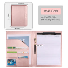 ELMAS Elegant Rose Gold Leather Padfolio & Clipboard Holder