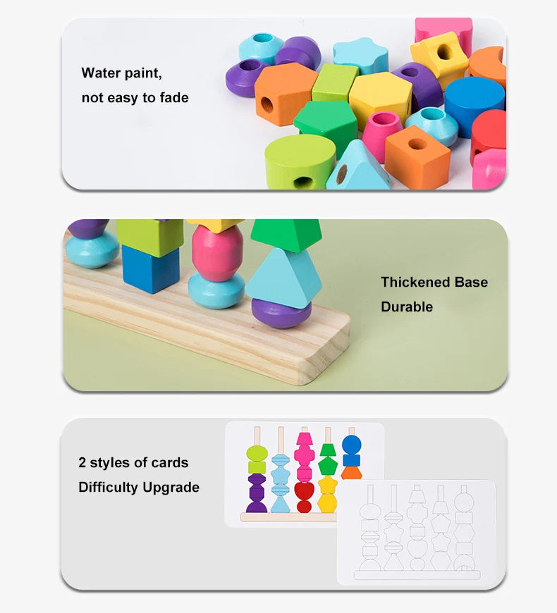 ELMAS Montessori Wooden Beads Sequencing Toy Set Fun - Al Masam Stationery LLC