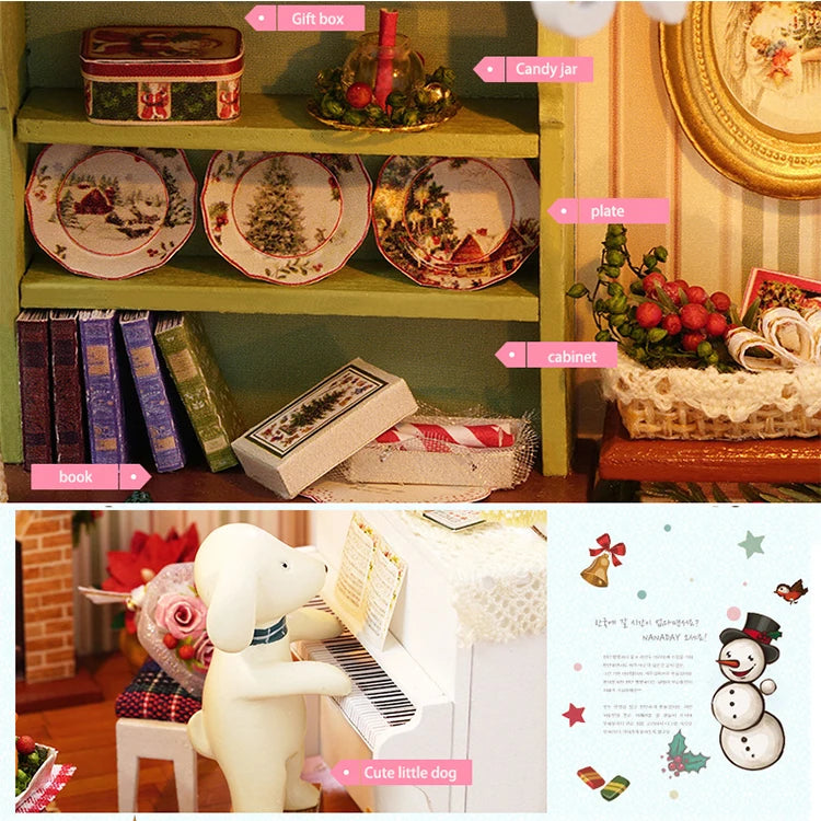 ELMAS Creative Kitten Mini Wooden Dollhouse Building Kit - Al Masam Stationery LLC