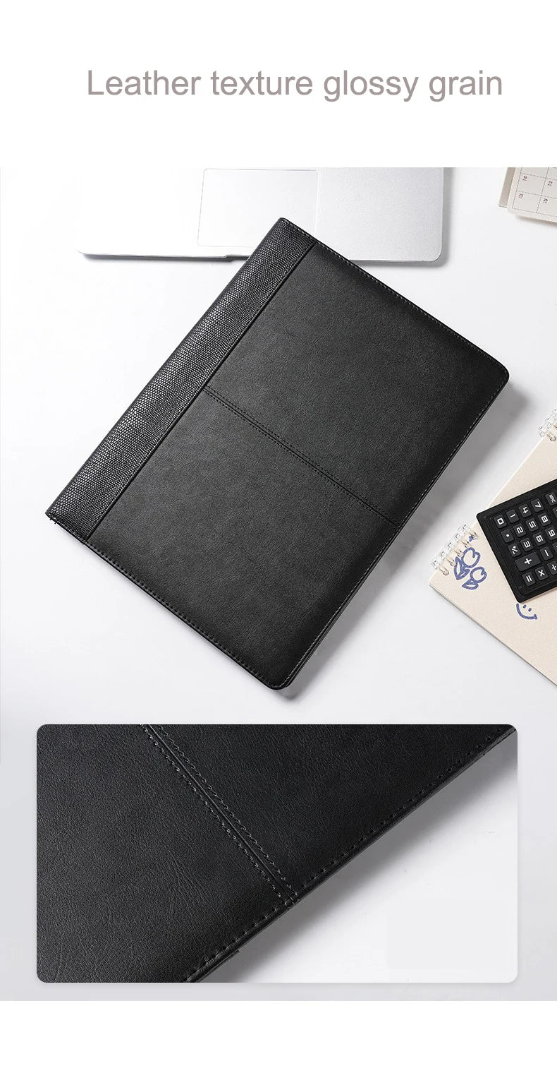 ELMAS Premium Leather A4 Portfolio Organizer - Black - Al Masam Stationery LLC