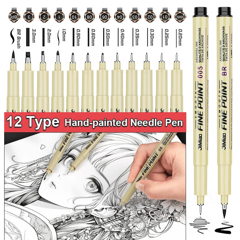 ELMAS 12 Nib Micron Ink Markers for Precision Art - Al Masam Stationery LLC