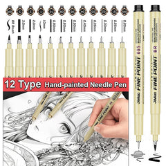 ELMAS 12 Nib Micron Ink Markers for Precision Art