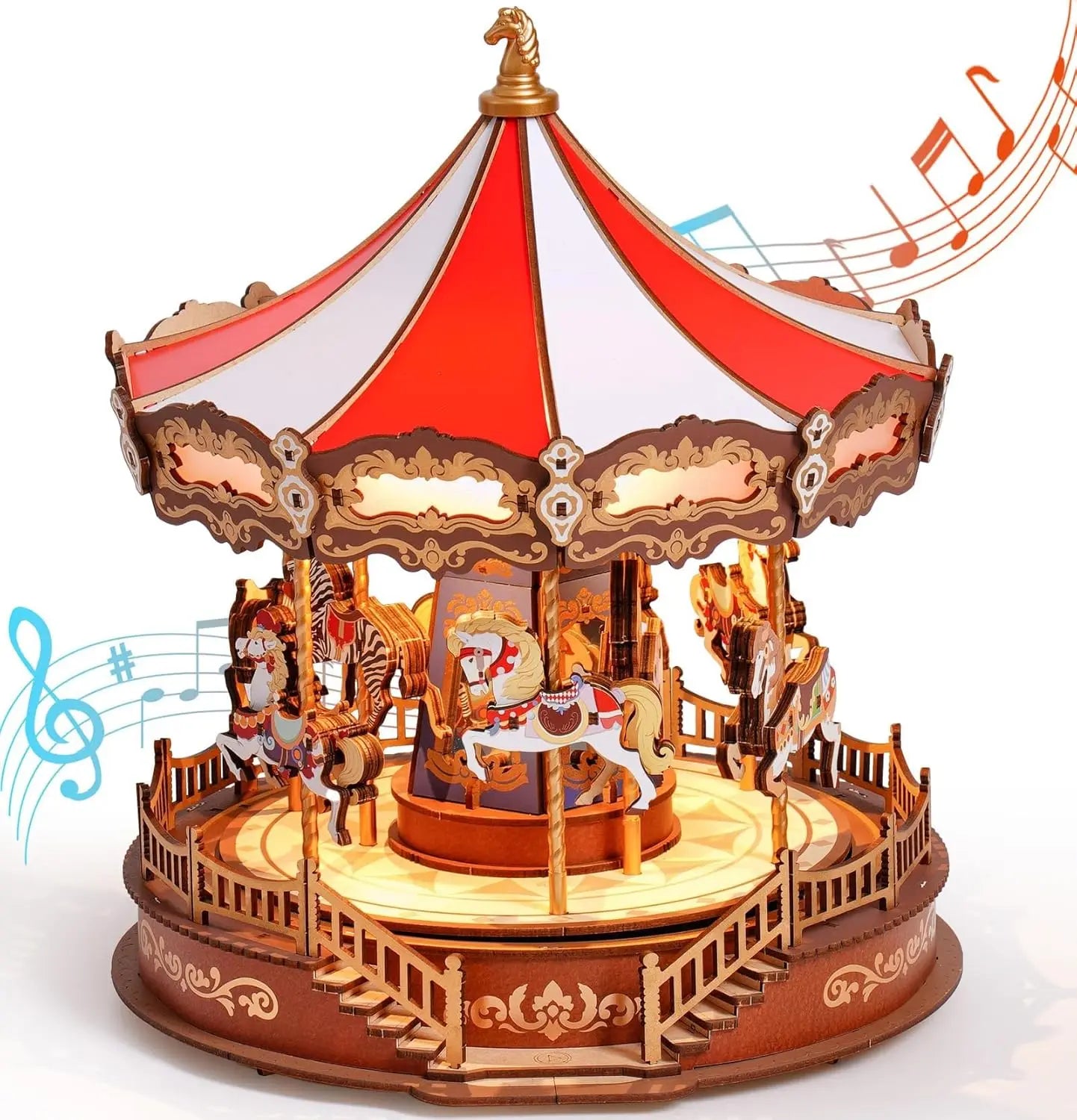 ELMAS Robotime 3D Wooden Music Box Carousel Kit - Al Masam Stationery LLC