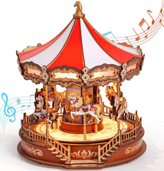ELMAS Robotime 3D Wooden Music Box Carousel Kit - Al Masam Stationery LLC