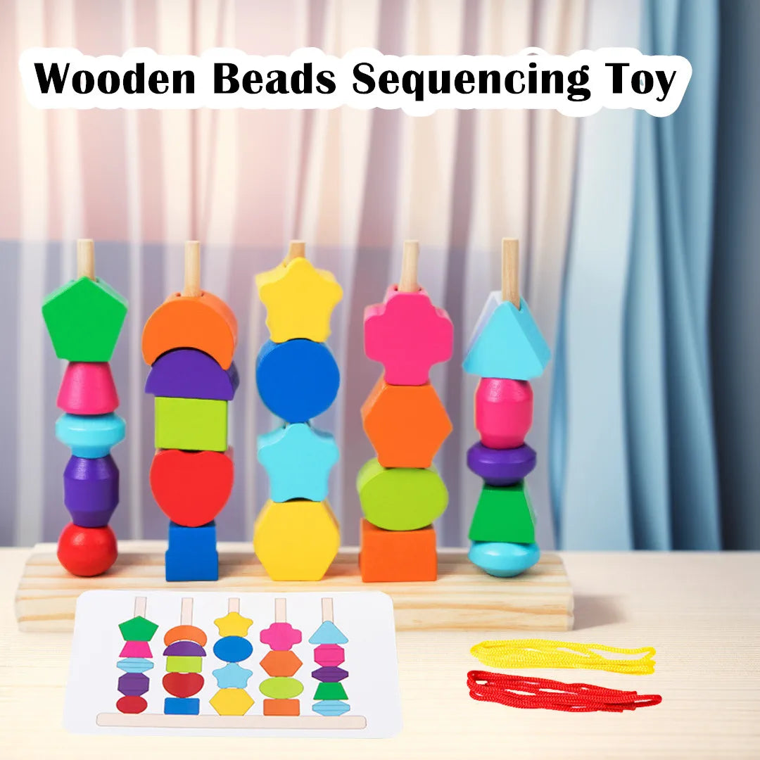 ELMAS Montessori Wooden Beads Sequencing Toy Set Fun - Al Masam Stationery LLC