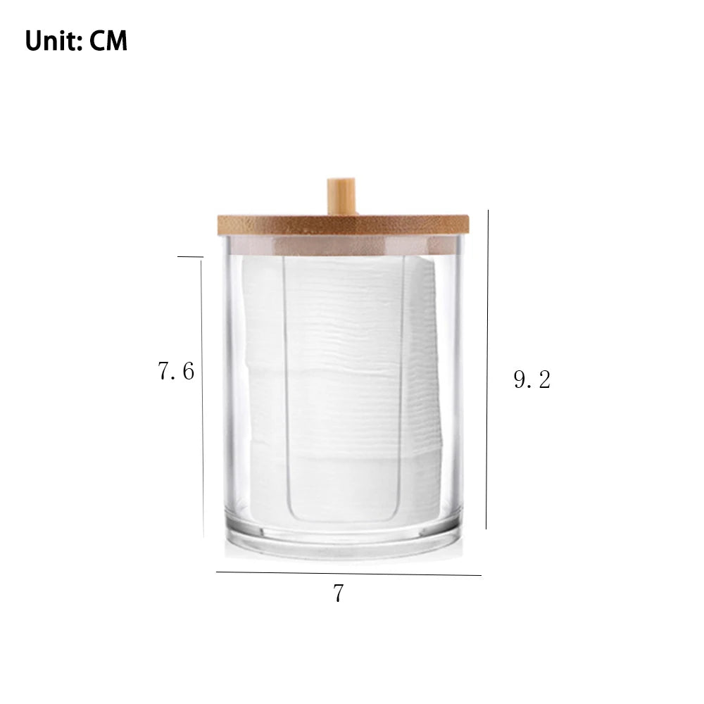 ELMAS Cotton Swab Organizer Bamboo Cover Acrylic Box - Al Masam Stationery LLC