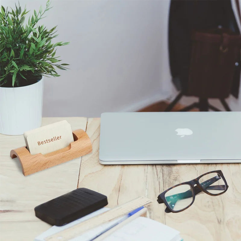 ELMAS Wooden Business Card Box Minimalist Office Holder - Al Masam Stationery LLC