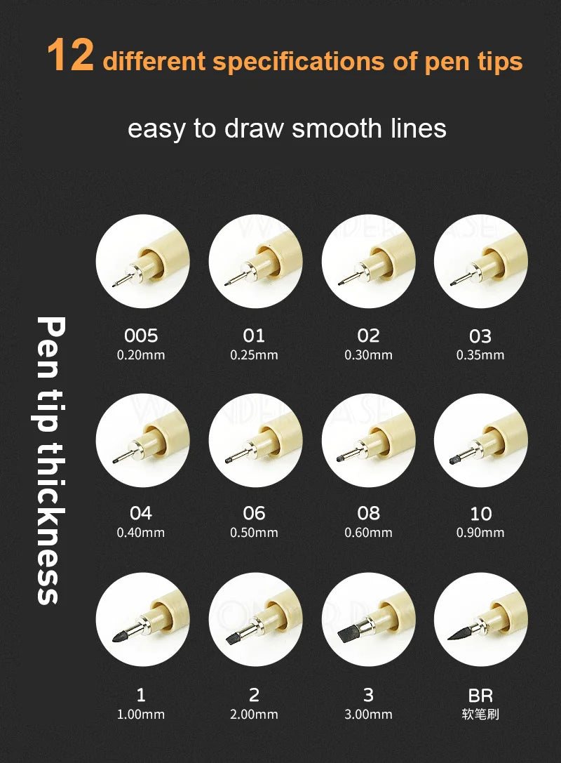 ELMAS 12 Nib Micron Ink Markers for Precision Art - Al Masam Stationery LLC