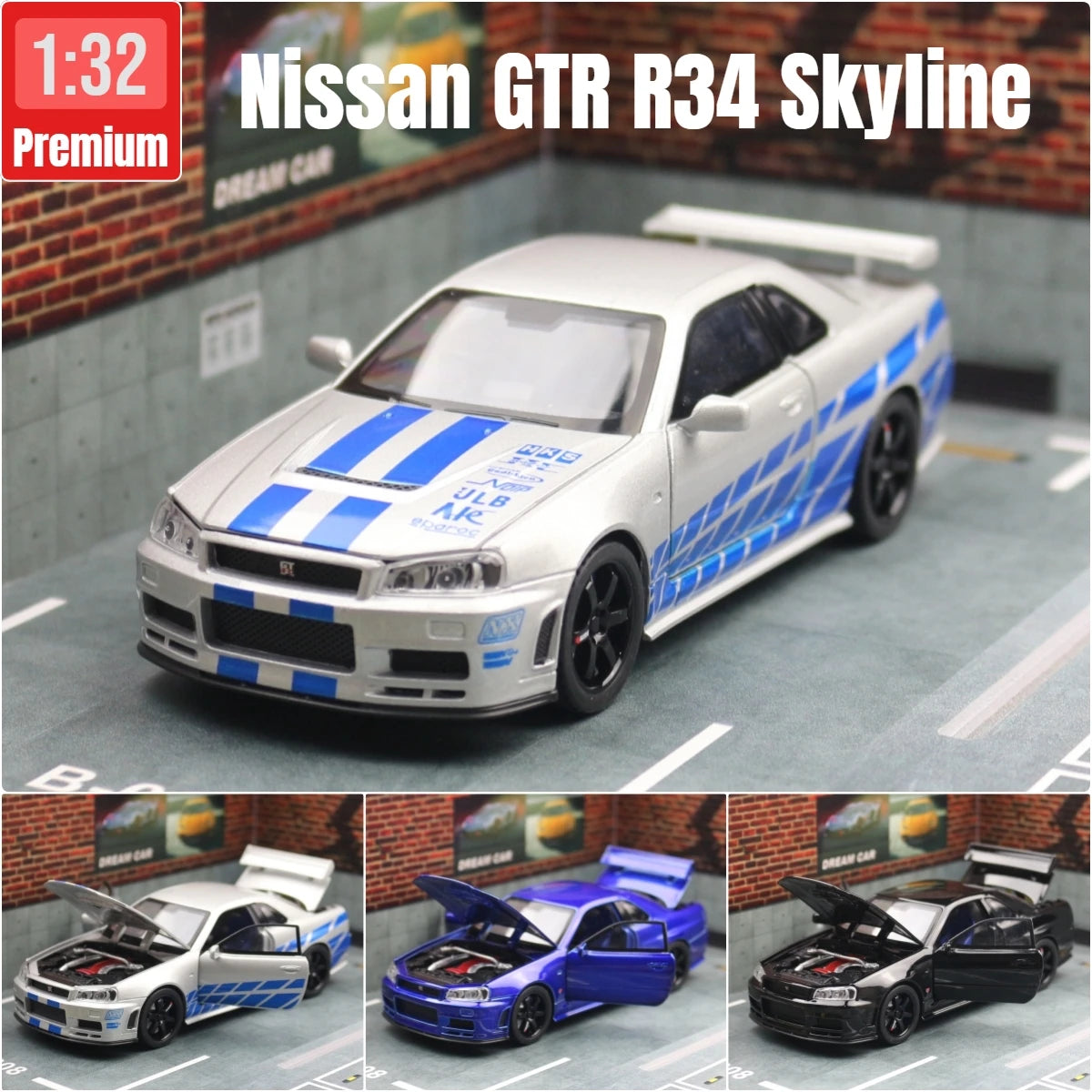 ELMAS 1/32 Nissan Skyline GTR R34 JDM Diecast Toy Car - Al Masam Stationery LLC