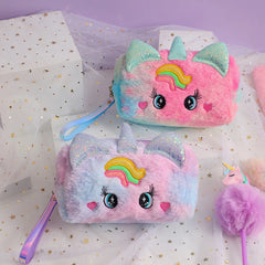 ELMAS Adorable Unicorn Plush Pencil Case for Girls