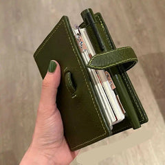 ELMAS Chic Green Leather Pocket Notebook for Students