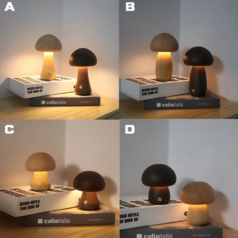 ELMAS Touch Control Wooden Mushroom Bedside Lamp - Al Masam Stationery LLC