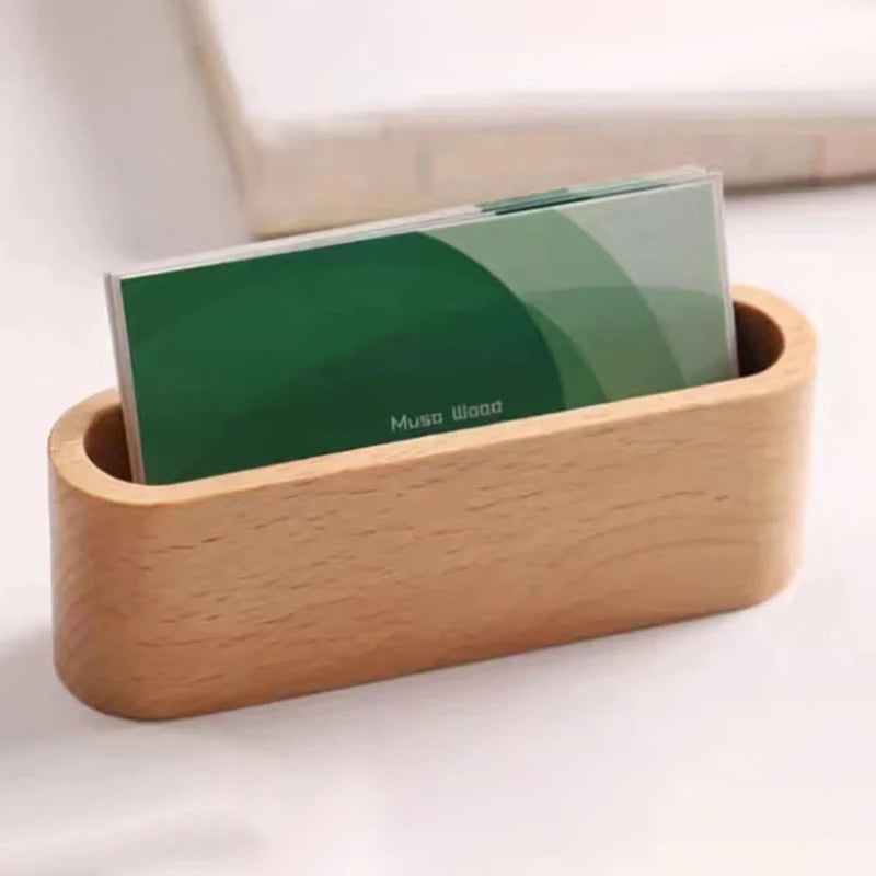 ELMAS Wooden Business Card Holder with Pen & Memo Stand - Al Masam Stationery LLC