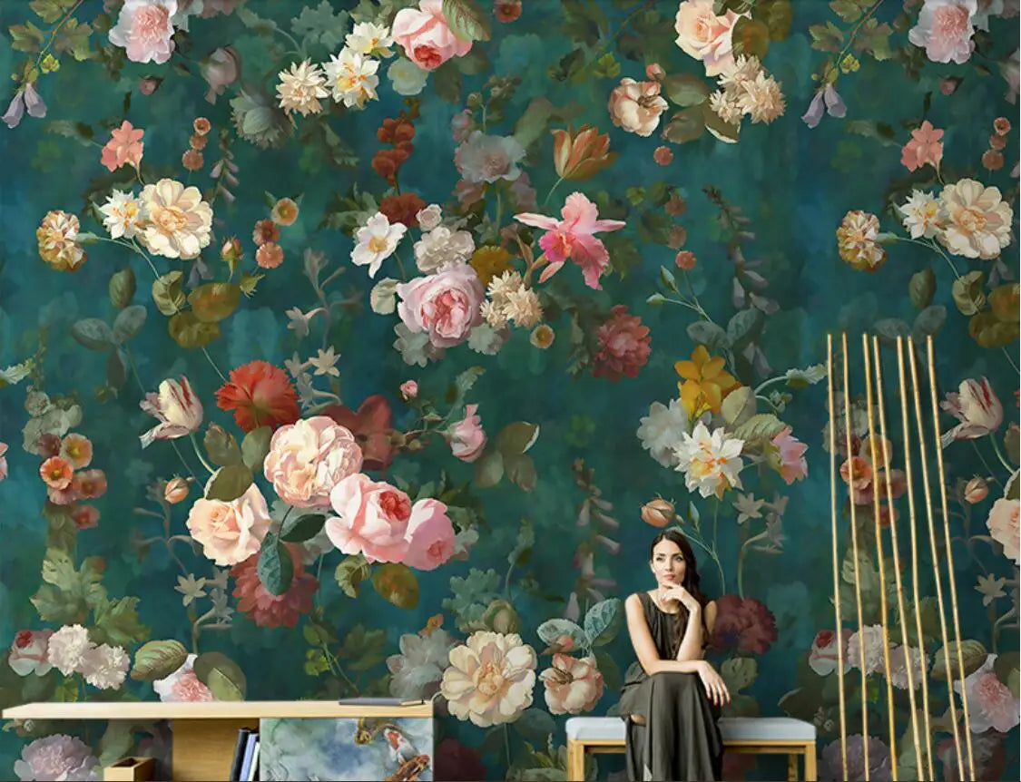 ELMAS Beibehang European Retro Rose Wallpaper Mural - Al Masam Stationery LLC