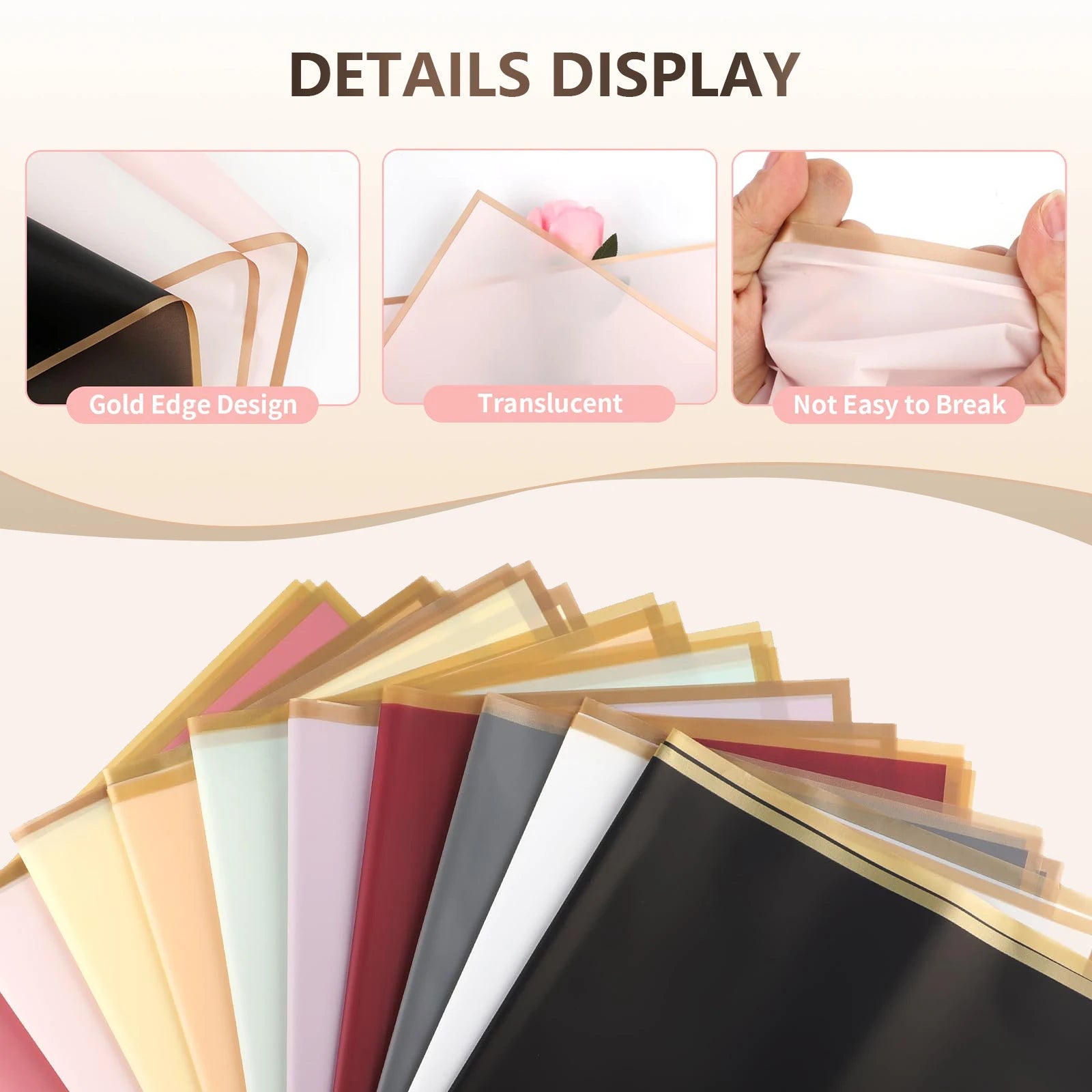 ELMAS Elegant Flower Wraps with Golden Edges - 10 Sheets - Al Masam Stationery LLC