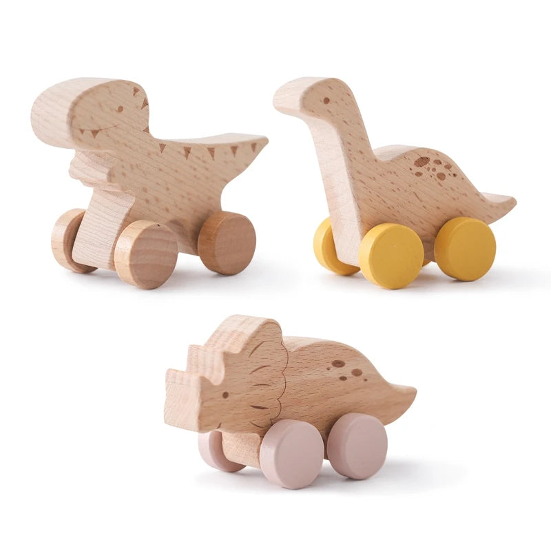 ELMAS: Baby Beech Wooden Block Dinosaur Trolley Toy - Al Masam Stationery LLC