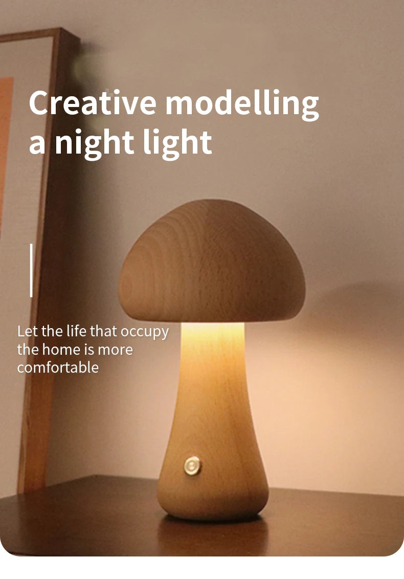 ELMAS Touch Control Wooden Mushroom Bedside Lamp - Al Masam Stationery LLC