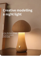 ELMAS Touch Control Wooden Mushroom Bedside Lamp