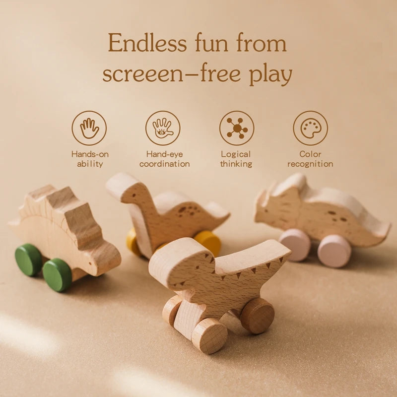 ELMAS: Baby Beech Wooden Block Dinosaur Trolley Toy - Al Masam Stationery LLC