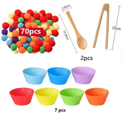 ELMAS Rainbow Counting Pompoms Sorting Cup Toys