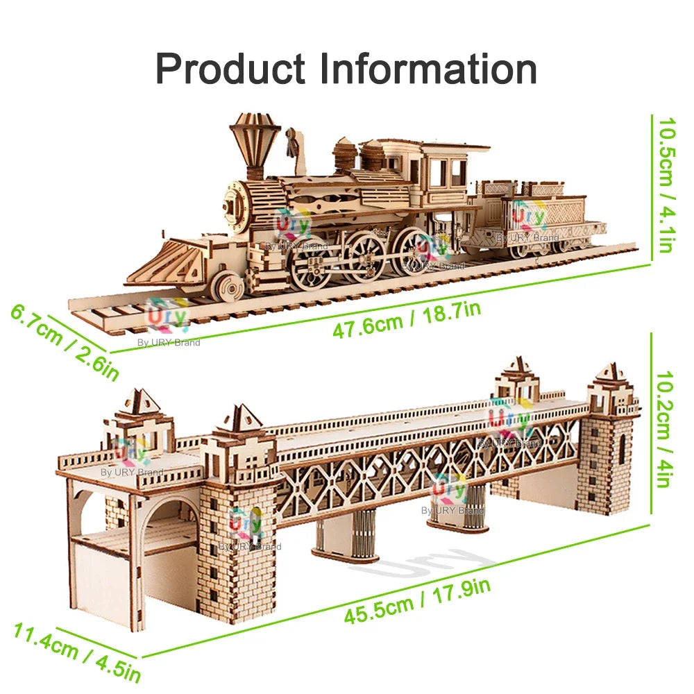 ELMAS Retro Steam Train 3D Wooden Puzzle with Track - Al Masam Stationery LLC